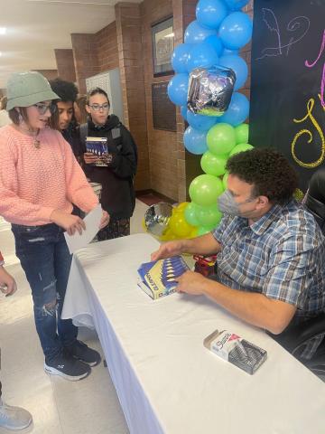 Thanks to Mr. Shusterman for taking time to sign students' books.