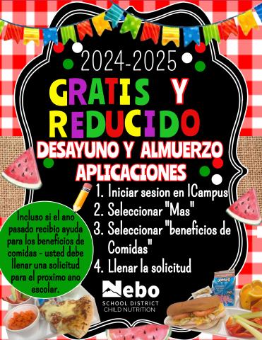 Free and reduced lunch flyer in Spanish