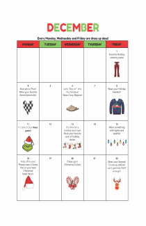 December To Remember Dress Up Days Calendar