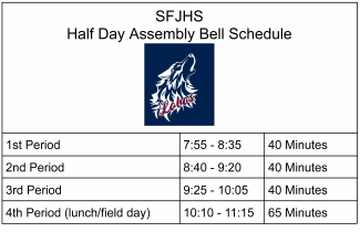Bell Schedule for the Last Day of School